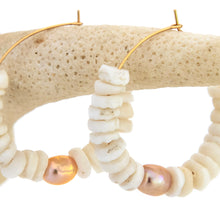 Load image into Gallery viewer, READY TO SHIP Shell & Freshwater Pearl Hoop Earrings - 14k Gold Filled FJD$