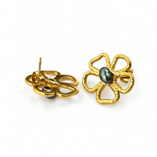 Load image into Gallery viewer, Keshi Pearl Flower Stud Earrings - Gold Plated FJD$