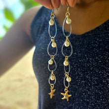 Load image into Gallery viewer, READY TO SHIP Shell Charm & Freshwater Pearl Fishing Line Earrings - Gold Plated FJD$