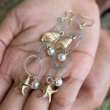 Load image into Gallery viewer, READY TO SHIP Charm & Freshwater Pearl Fishing Line Earrings - Gold Plated FJD$