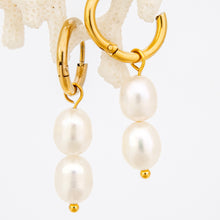 Load image into Gallery viewer, READY TO SHIP Freshwater Pearl Hoop Earrings - Gold Plated FJD$