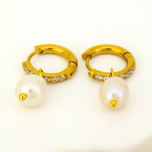 Load image into Gallery viewer, READY TO SHIP Freshwater Pearl Hoop Earrings - Gold Plated FJD$