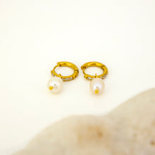 Load image into Gallery viewer, READY TO SHIP Freshwater Pearl Hoop Earrings - Gold Plated FJD$
