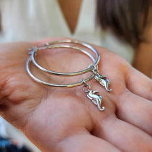 Load image into Gallery viewer, READY TO SHIP Hoop Earrings with Seahorse Charms - 925 Sterling Silver FJD$