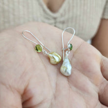 Load image into Gallery viewer, READY TO SHIP Peridot & Fiji Keshi Pearl Drop Earrings - 925 Sterling Silver FJD$