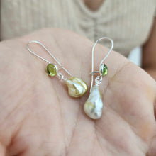 Load image into Gallery viewer, READY TO SHIP Peridot & Fiji Keshi Pearl Drop Earrings - 925 Sterling Silver FJD$