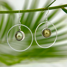 Load image into Gallery viewer, READY TO SHIP Bezel Set Pearl Hoop Earrings - 925 Sterling Silver FJD$