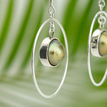 Load image into Gallery viewer, READY TO SHIP Bezel Set Pearl Hoop Earrings - 925 Sterling Silver FJD$