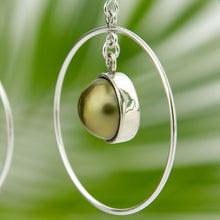 Load image into Gallery viewer, READY TO SHIP Bezel Set Pearl Hoop Earrings - 925 Sterling Silver FJD$