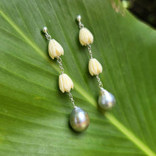 Load image into Gallery viewer, READY TO SHIP Civa Fiji Pearl Stud Earrings with Pikake Flowers - 925 Sterling Silver FJD$
