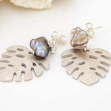 Load image into Gallery viewer, READY TO SHIP Monstera & Keshi Pearl Stud Earrings - 925 Sterling Silver FJD$