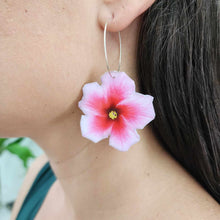 Load image into Gallery viewer, READY TO SHIP Hibiscus Flower Hoop Resin Earrings - 925 Sterling Silver FJD$
