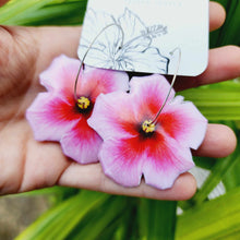 Load image into Gallery viewer, READY TO SHIP Hibiscus Flower Hoop Resin Earrings - 925 Sterling Silver FJD$