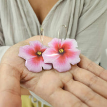 Load image into Gallery viewer, READY TO SHIP Hibiscus Flower Hoop Resin Earrings - 925 Sterling Silver FJD$