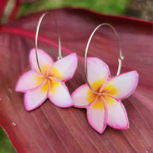 Load image into Gallery viewer, READY TO SHIP Frangipani Resin Hoop Earrings - 925 Sterling Silver FJD$