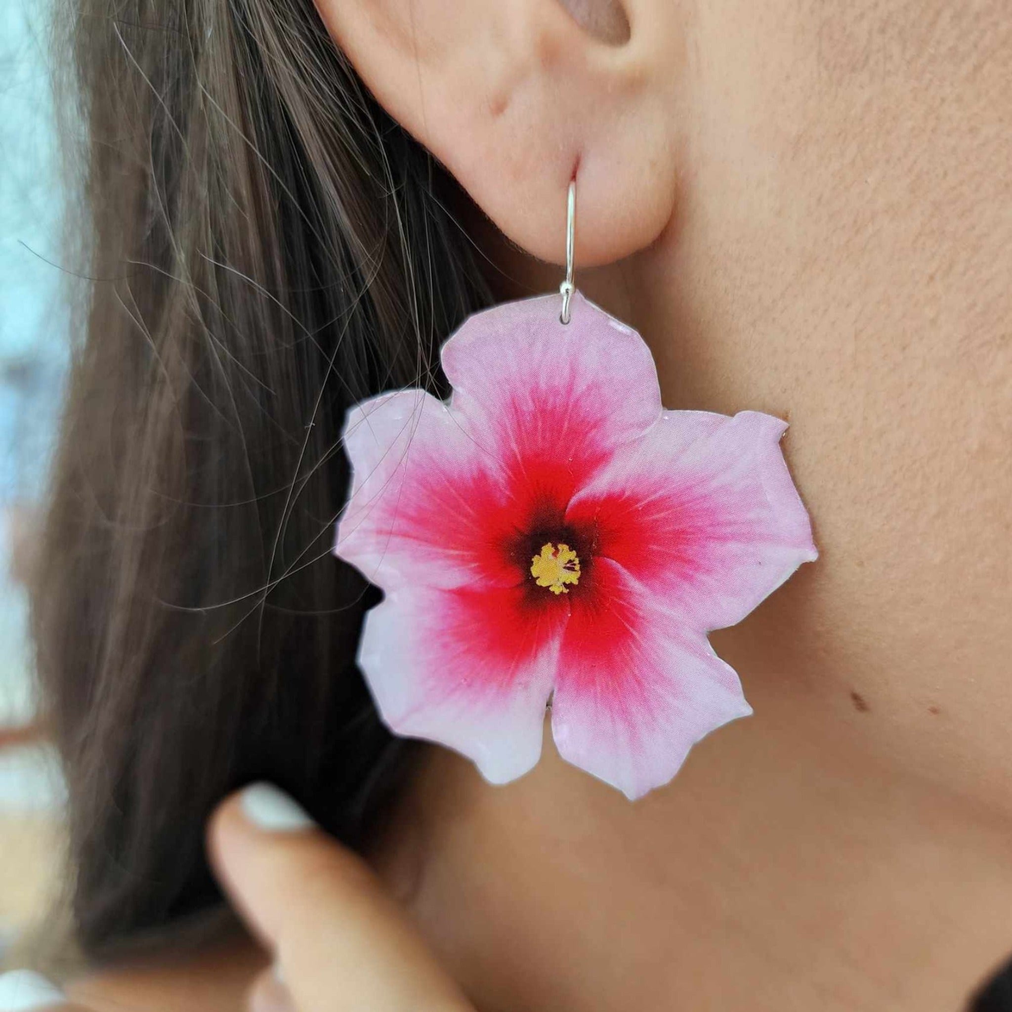 READY TO SHIP Hibiscus Flower Earrings 925 Sterling Silver FJD$