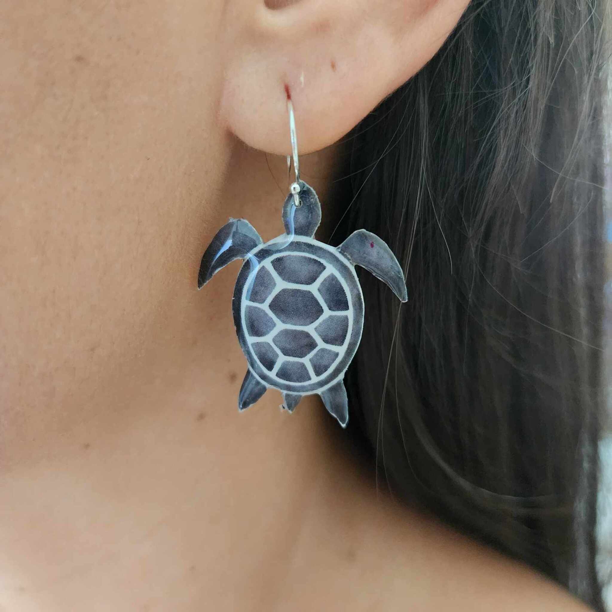 READY TO SHIP Vonu Turtle Resin Earrings 925 Sterling Silver FJD$