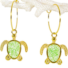 Load image into Gallery viewer, Recycled Ocean Plastic Turtle Earrings - Gold Plated Stainless Steel FJD$