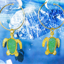 Load image into Gallery viewer, Recycled Ocean Plastic Turtle Earrings - Gold Plated Stainless Steel FJD$