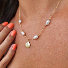 Load image into Gallery viewer, READY TO SHIP Freshwater Pearl & Mermaid Charm Necklace in 14k Gold Fill - FJD$