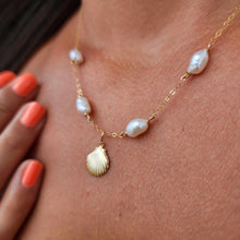 Load image into Gallery viewer, READY TO SHIP Freshwater Pearl & Mermaid Charm Necklace in 14k Gold Fill - FJD$