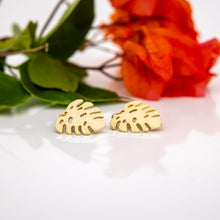 Load image into Gallery viewer, READY TO SHIP Monstera Stud Earrings - 18k Gold Vermeil FJD$