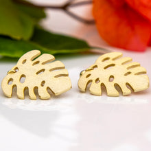 Load image into Gallery viewer, READY TO SHIP Monstera Stud Earrings - 18k Gold Vermeil FJD$