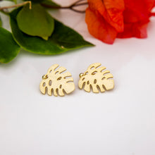 Load image into Gallery viewer, READY TO SHIP Monstera Stud Earrings - 18k Gold Vermeil FJD$
