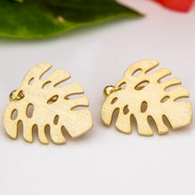 Load image into Gallery viewer, READY TO SHIP Monstera Stud Earrings - 18k Gold Vermeil FJD$
