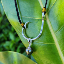 Load image into Gallery viewer, READY TO SHIP Graded Civa Fiji Pearl Fish Hook Necklace #EP2110 - Nylon & 925 Sterling Silver FJD$