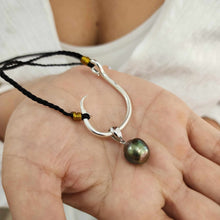 Load image into Gallery viewer, READY TO SHIP Graded Civa Fiji Pearl Fish Hook Necklace #EP2110 - Nylon & 925 Sterling Silver FJD$