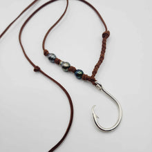 Load image into Gallery viewer, CONTACT US TO RECREATE THIS SOLD OUT STYLE Fish Hook & Pearl Trio Necklace - 925 Sterling Silver & Faux Suede FJD$