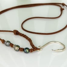 Load image into Gallery viewer, CONTACT US TO RECREATE THIS SOLD OUT STYLE Fish Hook & Pearl Trio Necklace - 925 Sterling Silver & Faux Suede FJD$