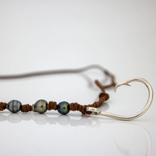 Load image into Gallery viewer, CONTACT US TO RECREATE THIS SOLD OUT STYLE Fish Hook & Pearl Trio Necklace - 925 Sterling Silver & Faux Suede FJD$