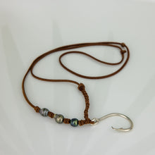 Load image into Gallery viewer, CONTACT US TO RECREATE THIS SOLD OUT STYLE Fish Hook & Pearl Trio Necklace - 925 Sterling Silver & Faux Suede FJD$