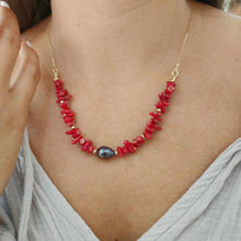 Load image into Gallery viewer, READY TO SHIP Red Coral & Freshwater Pearl Necklace - 14k Gold Fill FJD$