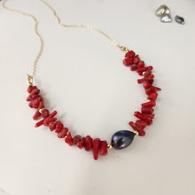 Load image into Gallery viewer, READY TO SHIP Red Coral & Freshwater Pearl Necklace - 14k Gold Fill FJD$