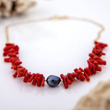 Load image into Gallery viewer, READY TO SHIP Red Coral & Freshwater Pearl Necklace - 14k Gold Fill FJD$