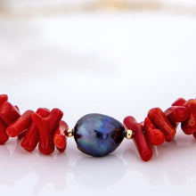 Load image into Gallery viewer, READY TO SHIP Red Coral & Freshwater Pearl Necklace - 14k Gold Fill FJD$