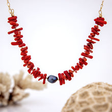 Load image into Gallery viewer, READY TO SHIP Red Coral & Freshwater Pearl Necklace - 14k Gold Fill FJD$