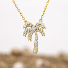 Load image into Gallery viewer, READY TO SHIP Palm Tree Necklace with Cz Stone Detail - 18k Gold Vermeil FJD$