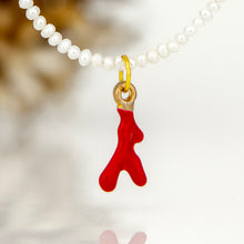 Load image into Gallery viewer, READY TO SHIP Freshwater Pearl Necklace with Coral Charm - Gold Plated over Stainless Steel FJD$