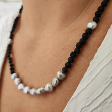 Load image into Gallery viewer, READY TO SHIP Lava Stone & Freshwater Pearl Necklace - 925 Sterling Silver FJD$