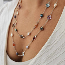 Load image into Gallery viewer, READY TO SHIP Bezel Set Semi Precious Stone & Freshwater Pearl Necklace Strand - 925 Sterling Silver FJD$