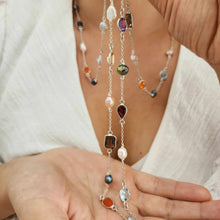 Load image into Gallery viewer, READY TO SHIP Bezel Set Semi Precious Stone & Freshwater Pearl Necklace Strand - 925 Sterling Silver FJD$