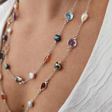 Load image into Gallery viewer, READY TO SHIP Bezel Set Semi Precious Stone & Freshwater Pearl Necklace Strand - 925 Sterling Silver FJD$