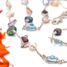 Load image into Gallery viewer, READY TO SHIP Bezel Set Semi Precious Stone & Freshwater Pearl Necklace Strand - 925 Sterling Silver FJD$