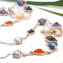 Load image into Gallery viewer, READY TO SHIP Bezel Set Semi Precious Stone & Freshwater Pearl Necklace Strand - 925 Sterling Silver FJD$