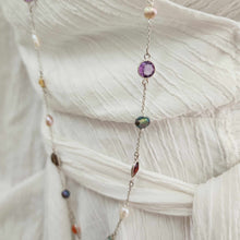 Load image into Gallery viewer, READY TO SHIP Bezel Set Semi Precious Stone & Freshwater Pearl Necklace Strand - 925 Sterling Silver FJD$