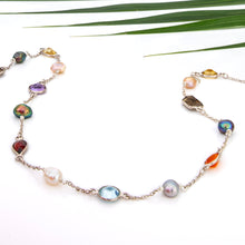 Load image into Gallery viewer, READY TO SHIP Bezel Set Semi Precious Stone & Freshwater Pearl Necklace Strand - 925 Sterling Silver FJD$